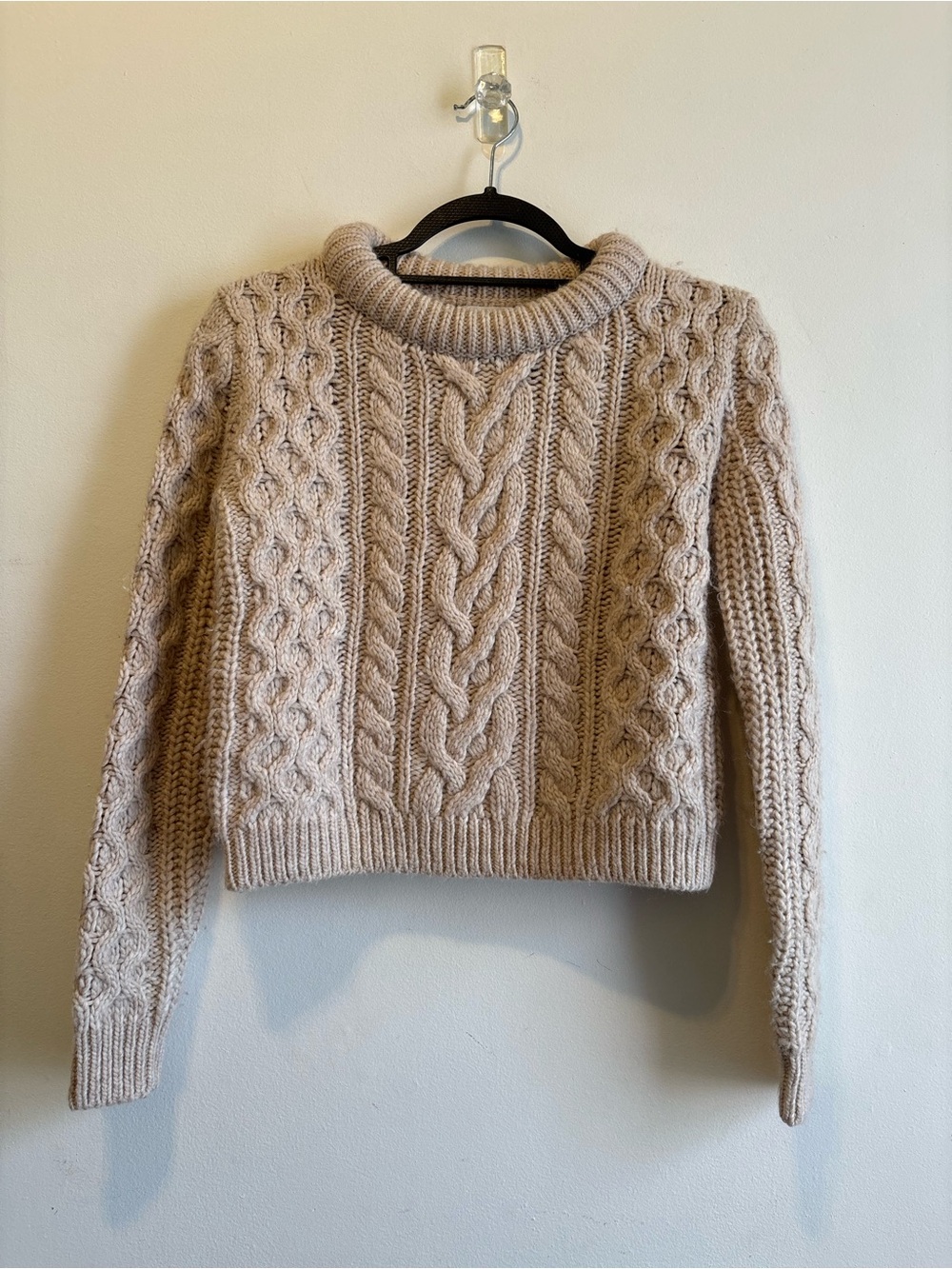 Club Monaco Cable Knit Crewneck Sweater in Beige